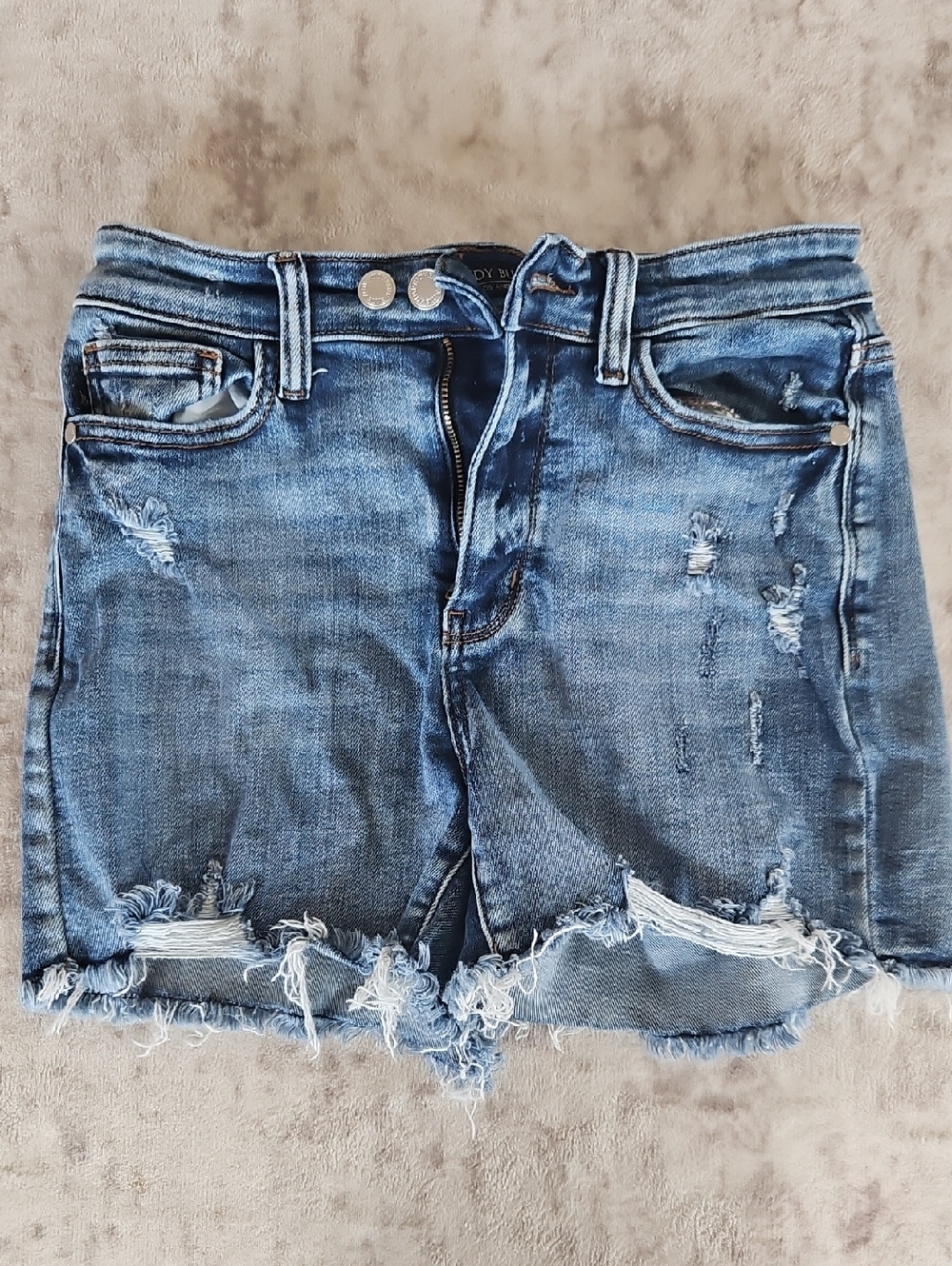 Judy Blue Mid Wash Distressed Frayed Hem Denim Shorts